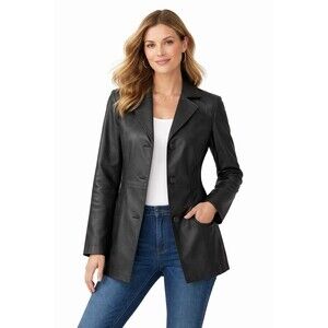Worthington Black Faux Leather Blazer Women’s Size M Edgy Minimalist Jacket